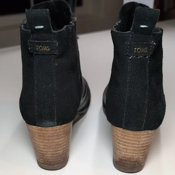 Toms Black Leather Ankle Boots - Picture 4 of 9